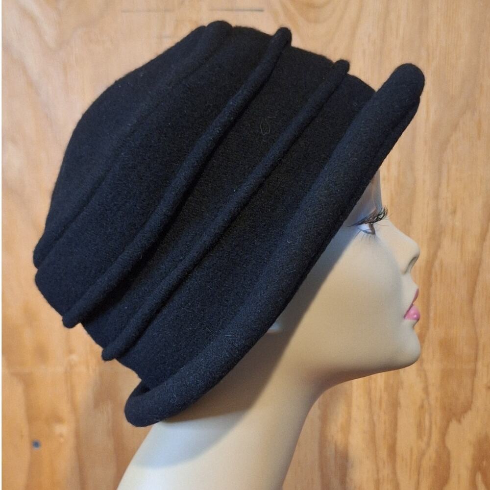 Scala Collezione Hat One Size 22" Black 100% Wool Rolled Cloche Classic Italian - Picture 3 of 6